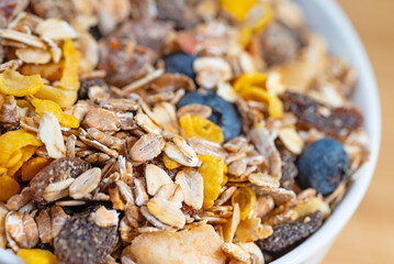 Früchtemüsli in einer Nahaufnahme