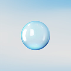 Realistic 3D glass ball with glares and highlights, vector volume glossy clear blue circle, transparent glass sphere