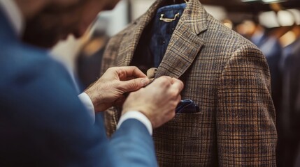 Close-up of Bespoke tailoring service team crafting a bespoke garment with precision and care.