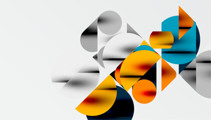 Color beautiful circles, semi circles, squares and round triangles. Geometric mosaic style pattern abstract background for wallpaper, banner, backdrop, card, book Illustration, landing page