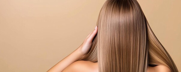 Naklejka premium Hair treatment with added collagen, strengthening care, soft and strong