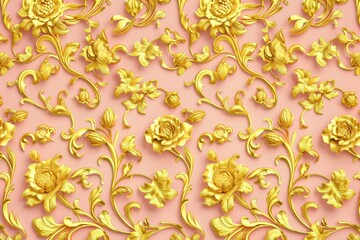 Intricate gold floral design background adds a layer of elegance and richness to any creation. The ornate details and seamless pattern make it an excellent choice for digital art.