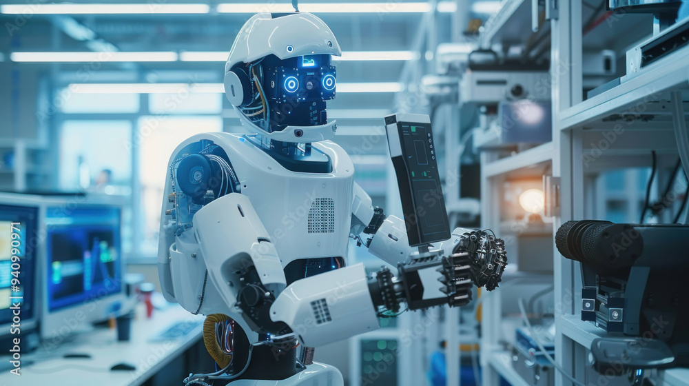 Aufkleber Advanced Robotics Engineer Building a High-Tech Robot in Modern Laboratory.
