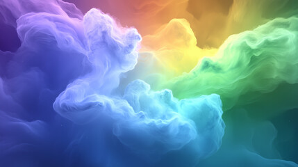Obraz premium Abstract Rainbow Clouds: A vibrant and ethereal abstract background image featuring swirling clouds of color, reminiscent of a rainbow. 