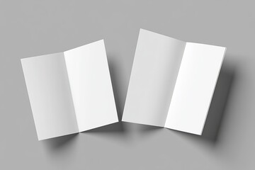 Mock up of an empty blank cardboard paper open folder with paper inside. Front cover and opened with paper inside. Mock up isolated on a white background.