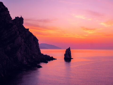 Rock sail at the yalta crimea during sunset