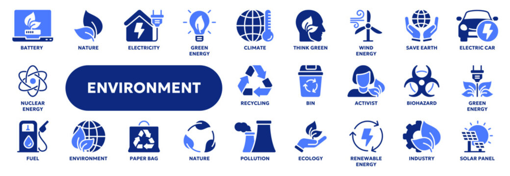 Set of vector solid icons related to environment and ecology, green activism, renewable energy. Symbols for website or app ui, logo design, illustration