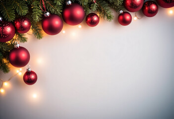 Christmas background with red Christmas balls and Christmas tree, with space for text, perfect for Christmas card, banner, wallpaper