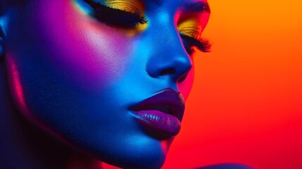 Woman with Neon Makeup, Colorful Portrait