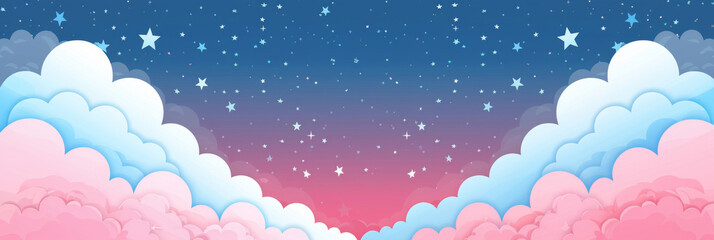 Cute Sky with Fluffy Clouds and Stars on Pastel Background Illustration