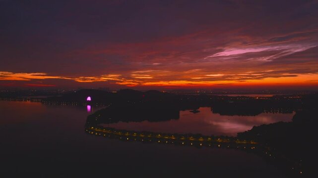 Summer sunrise scenery of Wuhan East Lake Scenic Area