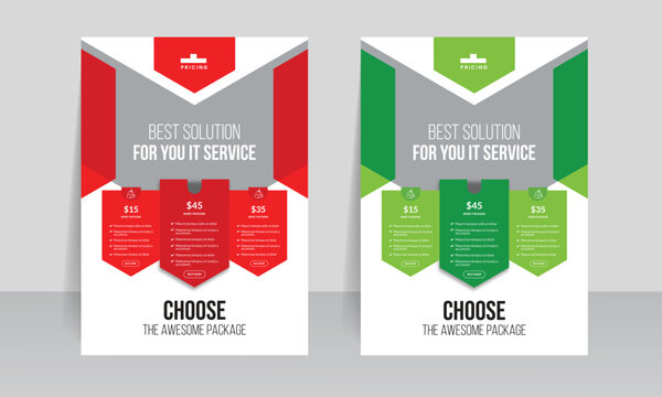 Pricing table flyer template design. price choice list table