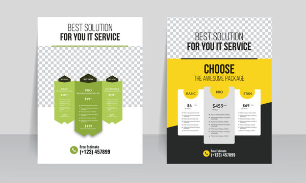 Pricing table flyer template design. price choice list table