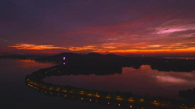 Summer sunrise scenery of Wuhan East Lake Scenic Area