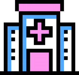 Obraz premium Hospital icon. Hospital building. Pixel style.