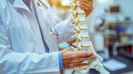 Obraz premium Doctor Examining a Spinal Model