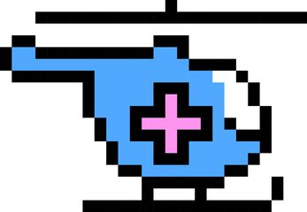 Hospital helicopter icon. Pixel style.