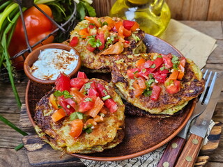 Zucchini rolls with tomatoes and bell peppers