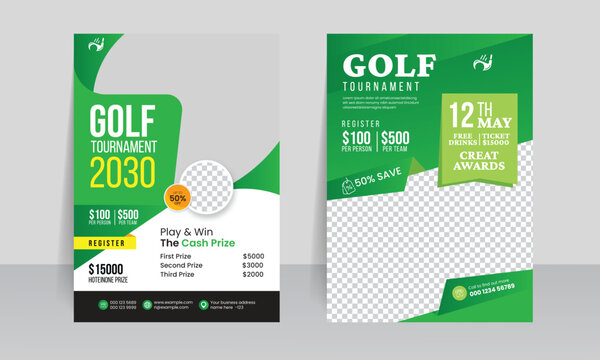 Golf tournament flyer template design for sports event championship league