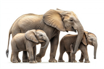 Fototapeta premium Elephant Family On White Background