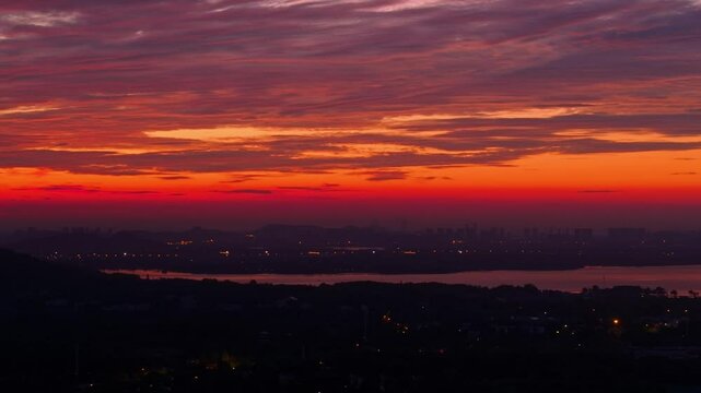 Summer sunrise scenery of Wuhan East Lake Scenic Area