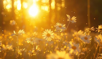 Sunlit Daisy Field at Sunrise Generative AI