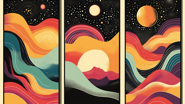 Bohemian 7o's wall art for interior decoration.