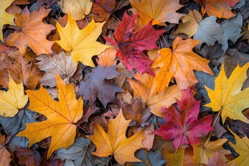 Fototapeta premium Colorful autumn leaves in various shades of red, yellow, and orange Generative AI