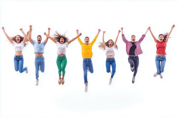 Obraz premium Jumping Group Of People On White Background