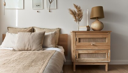 bedroom with bed, furniture, design, lamp, living, house, wall, couch