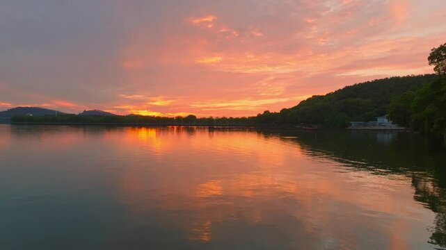 Summer sunrise scenery of Wuhan East Lake Scenic Area