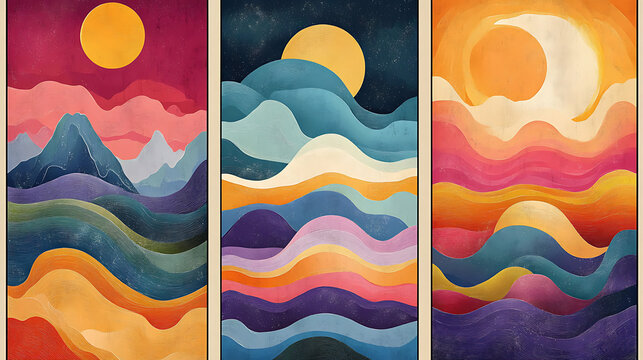 Bohemian 7o's wall art for interior decoration.