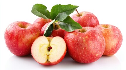 Fresh Red Apples with Green Leaves