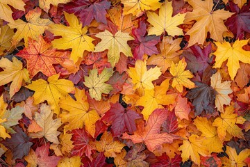 Autumn leaves in a variety of vibrant colors scattered on the ground Generative AI