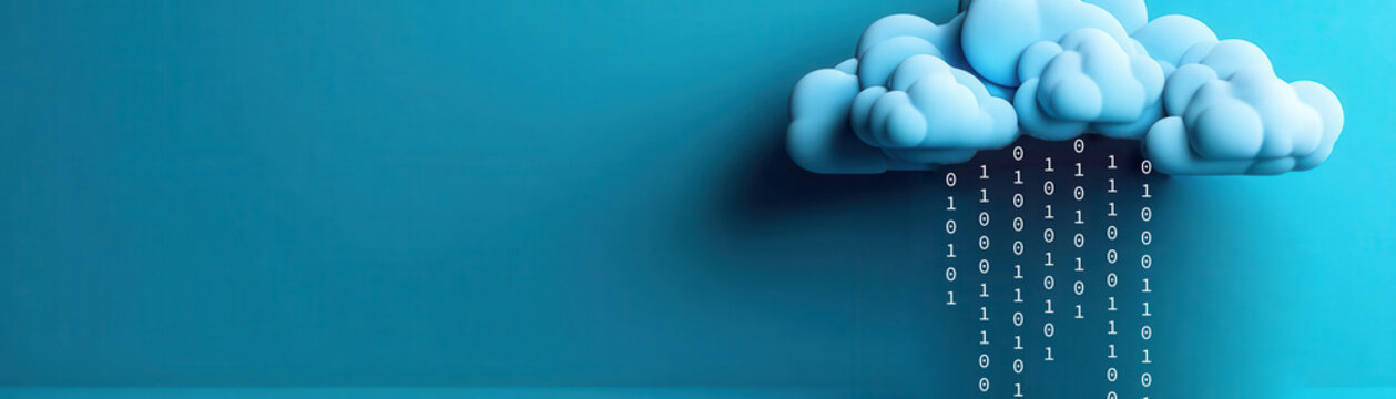 Cloud with binary code raining down, data transfer concept, 3D illustration