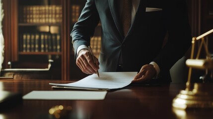 Legal service professional preparing documents in a well-appointed law office.