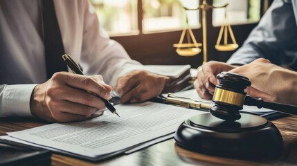 Legal service professional preparing documents in a well-appointed law office.