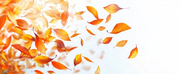 Falling Autumn Leaves on White Background Generative AI