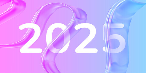 Colorful gradient banner with glass ribbon and numbers 2025.