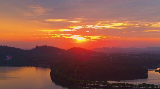 Summer sunrise scenery of Wuhan East Lake Scenic Area