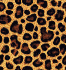 Realistic leopard fur seamless pattern background texture illustrating dense hair