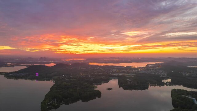 Summer sunrise scenery of Wuhan East Lake Scenic Area