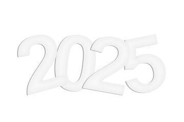 2025 new year minimal white paper numbers isolated on transparent background with shadow, png file