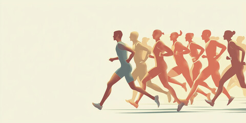 Charity races. Marathon runners competing in a race with minimalist design. Copy space, banner