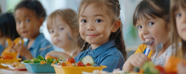 Happy children eating a meal together