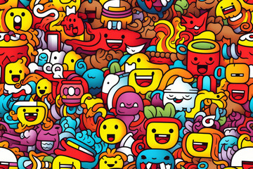 Fototapeta premium Colorful seamless pattern with cute cartoon doodles.