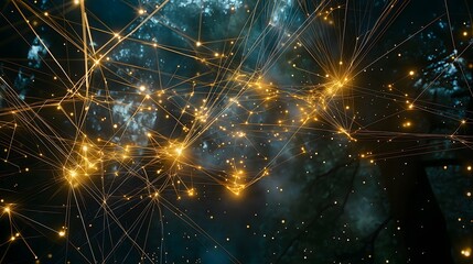 Fototapeta premium Golden Network Glowing in Dark Forest