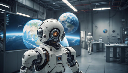 robot and spaceship back to planet