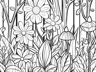 Fototapeta premium Floral pattern coloring page adults and children. Printable black and white. Raster, generative ai.