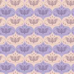 Monochrome hawk moth acherontia atropos doodle seamless pattern. Perfect print for tee, paper, textile and fabric. Hand drawn illustration.